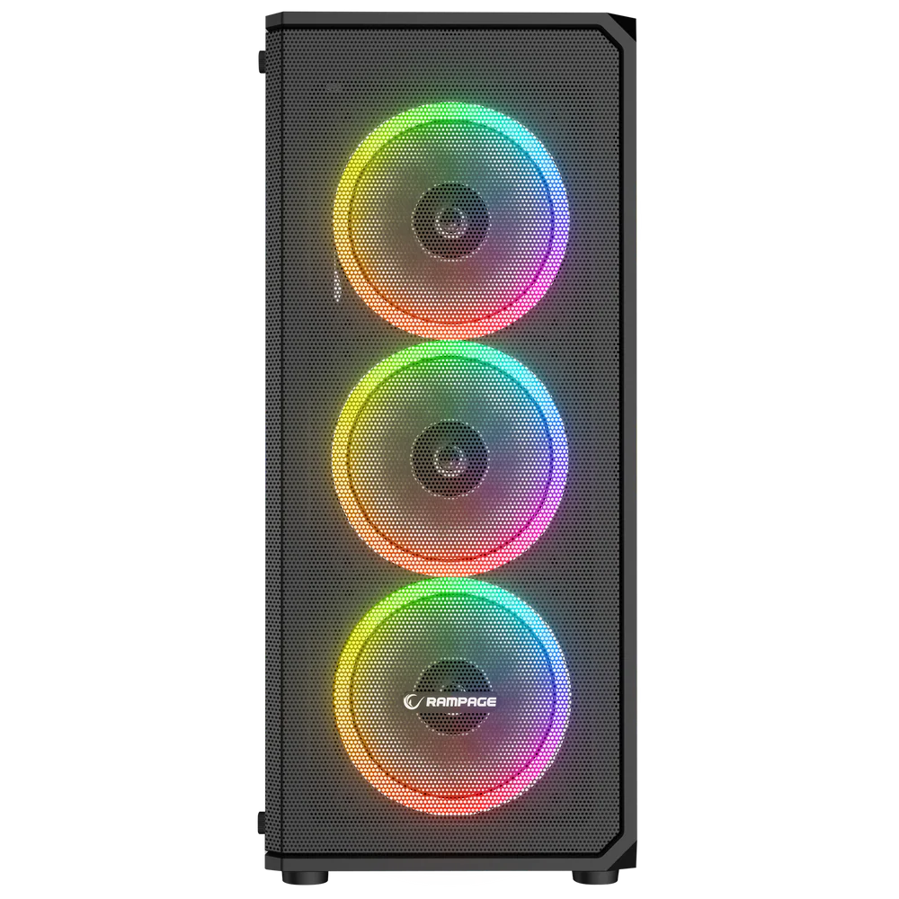 Rampage VIGILANT Mesh 650W 80+ BRONZE Siyah Temper Temperli Camlı 4x12 RGB Fan ATX Mid-T Gaming Kasa
