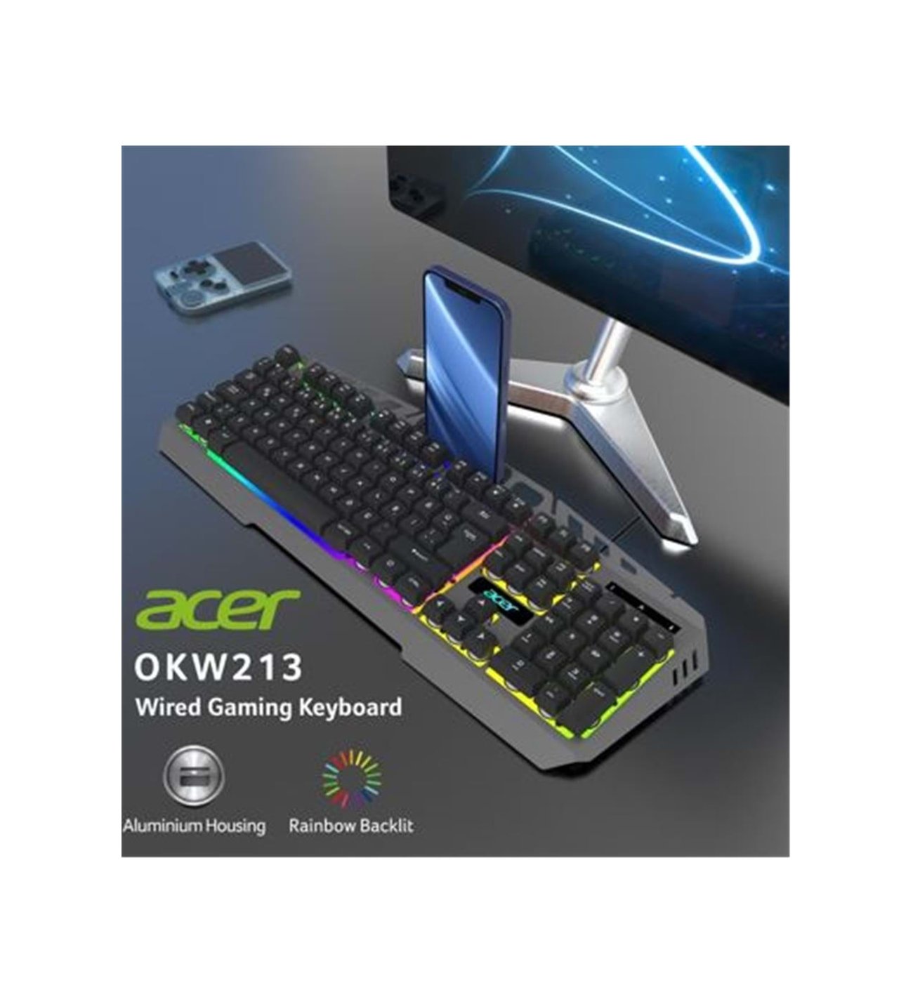 Acer OKW213 Gri RGB Rainbow Backlit Gaming Keyboar