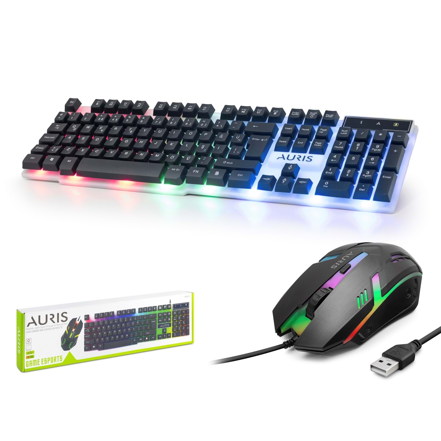 AURIS KGC10 Gaming Klavye Mouse Seti LED 1600 DPI Siyah