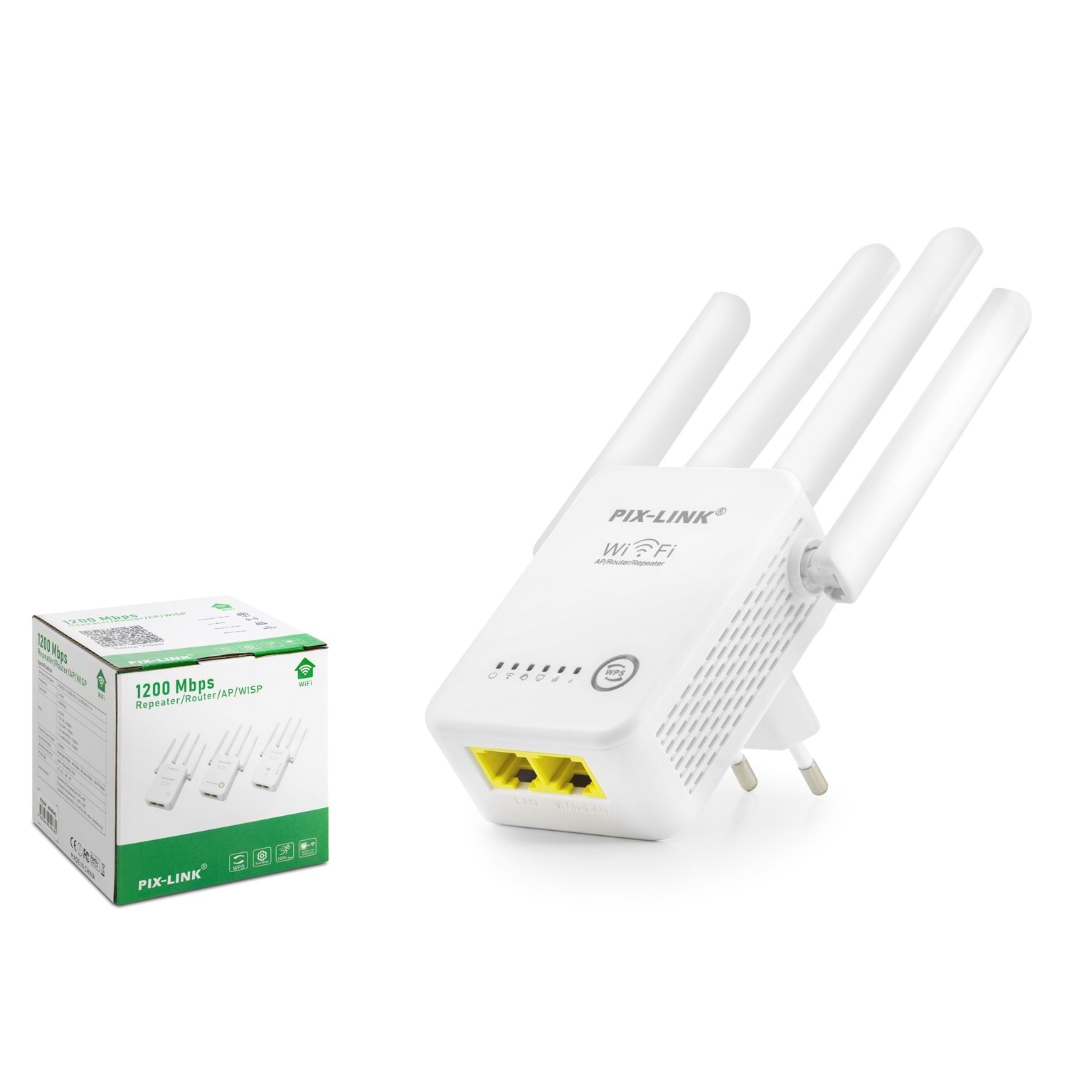 PIXLINK WR48D4Q WiFi Repeater Router Access Point Dual Band 5 GHz 1200 Mbps Beyaz
