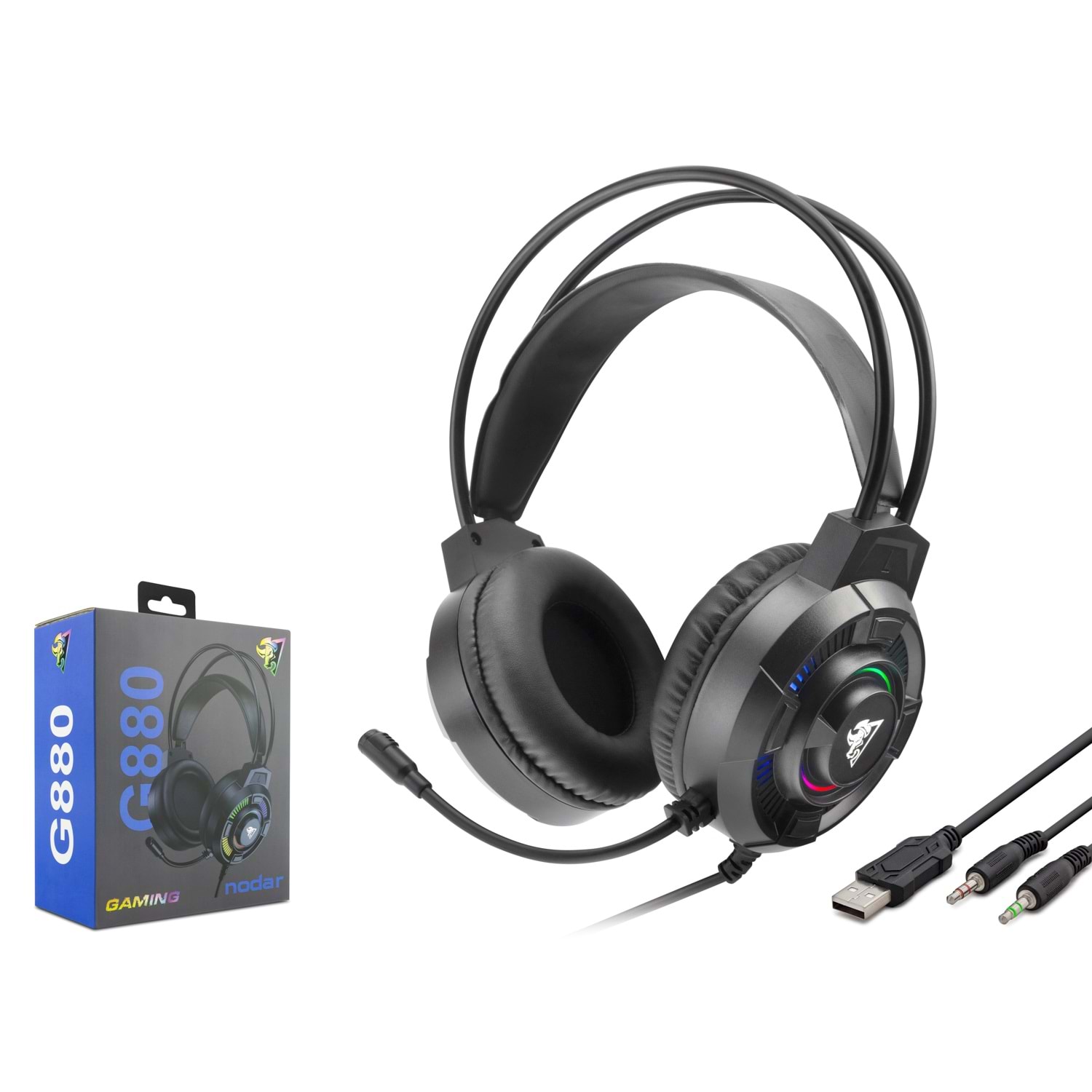NODAR G880 2x 3.5 mm USB RGB Aydınlatmalı Over-Ear Mikrofonlu Gaming Kulaklık Siyah