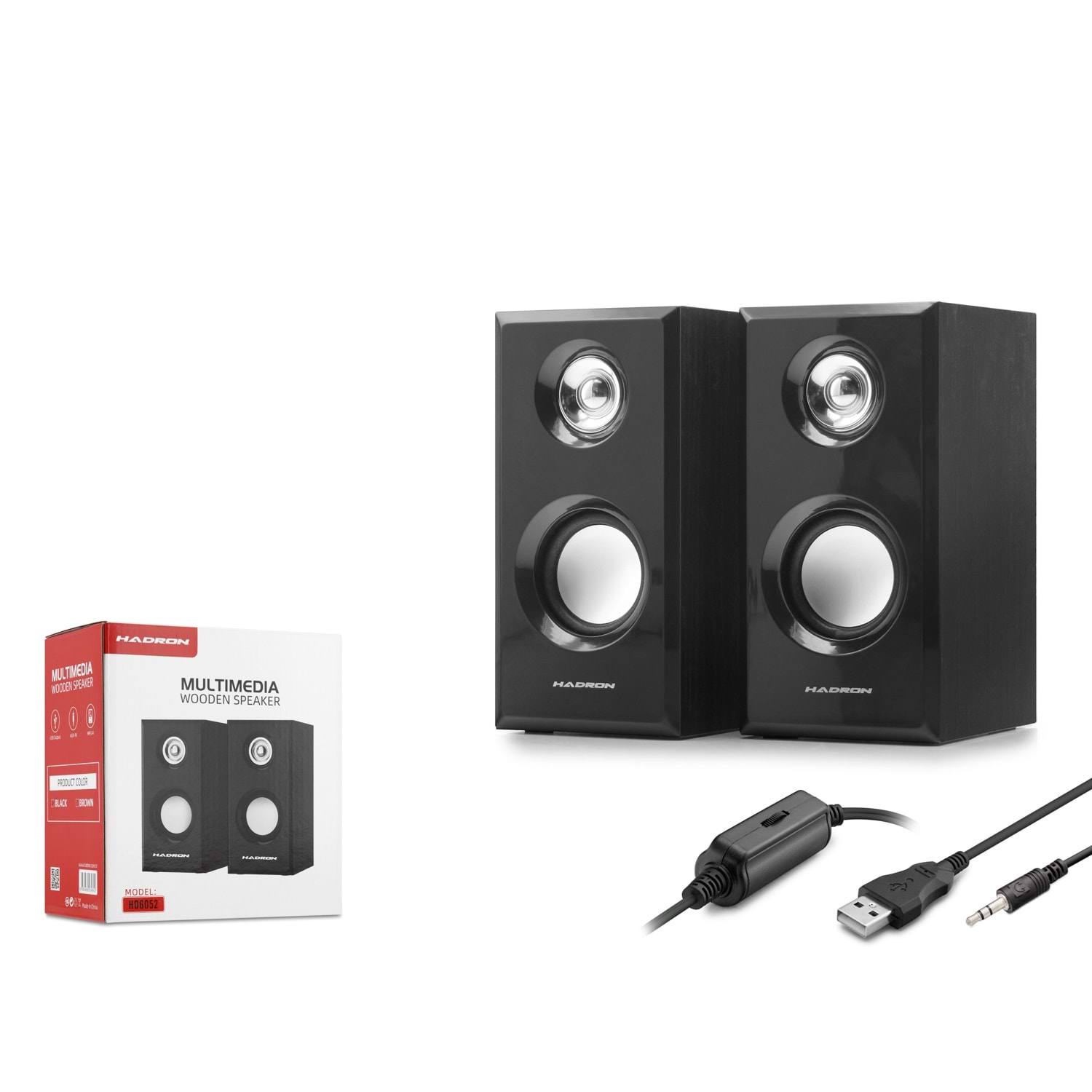 HADRON HD6052 Ahşap Masaüstü Hoparlör 2.0 Kanal USB 3.5 mm Siyah