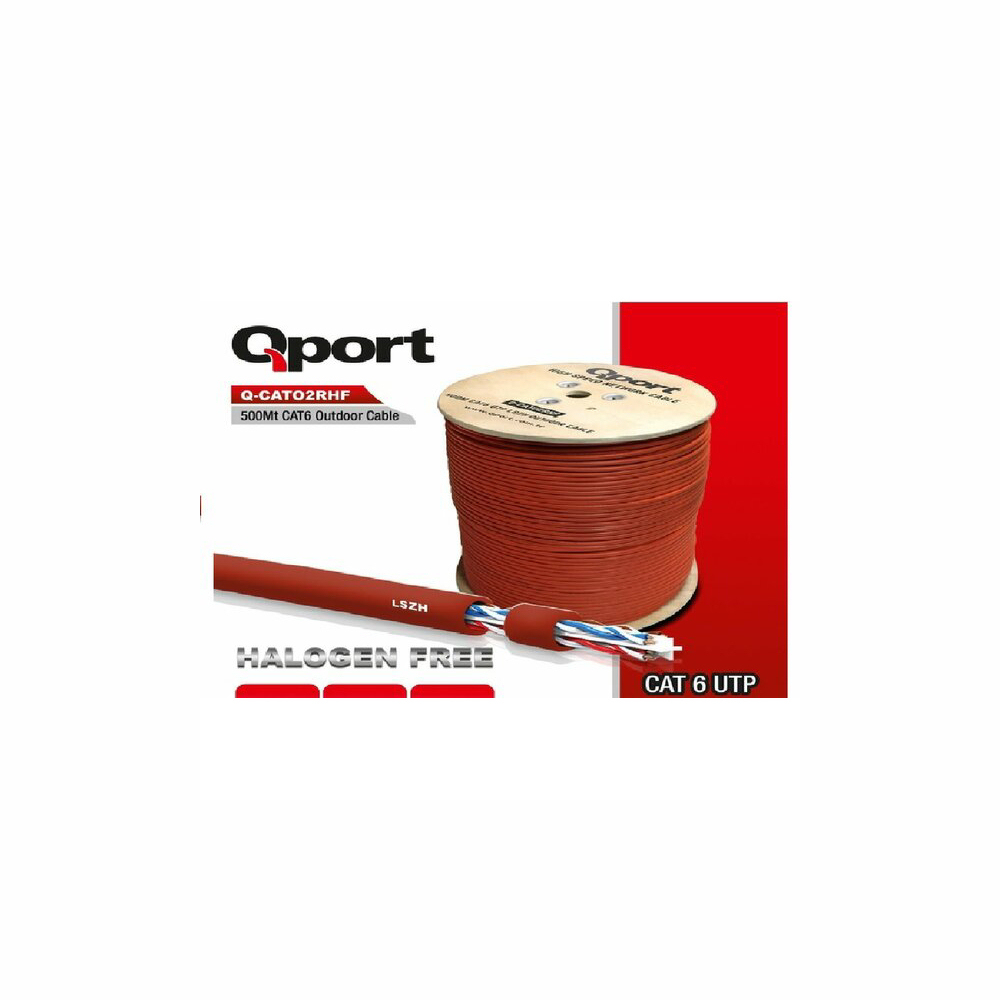 Qport Q-CATO2RHF Makaralı 23AWG CAT6 500M UTP LSZH(Yanmaz) Outdoor Turuncu Kablo
