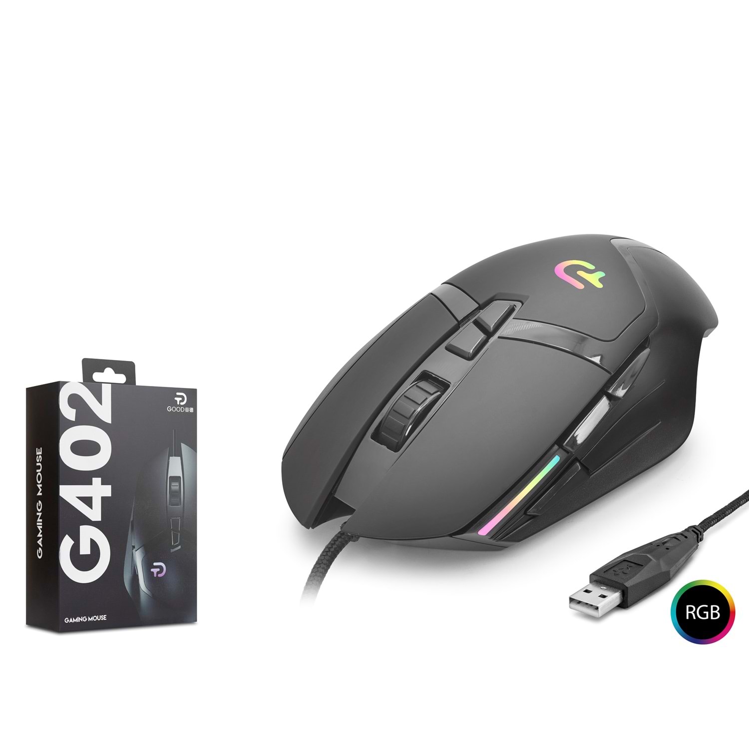 NODAR G402 Gaming Mouse 7200 DPI 7 Tuş 1000 Hz RGB - Siyah
