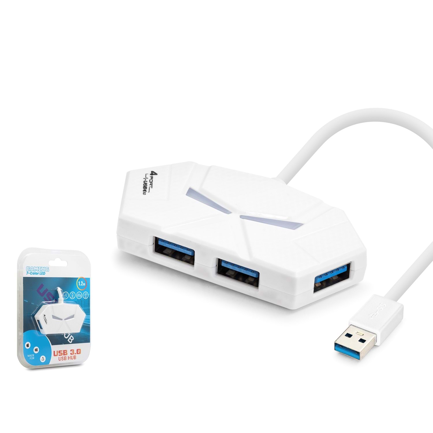 HADRON HDX7051 USB 3.0 Gaming RGB Hub 4 Port 5 Gbps 1.2 m Beyaz