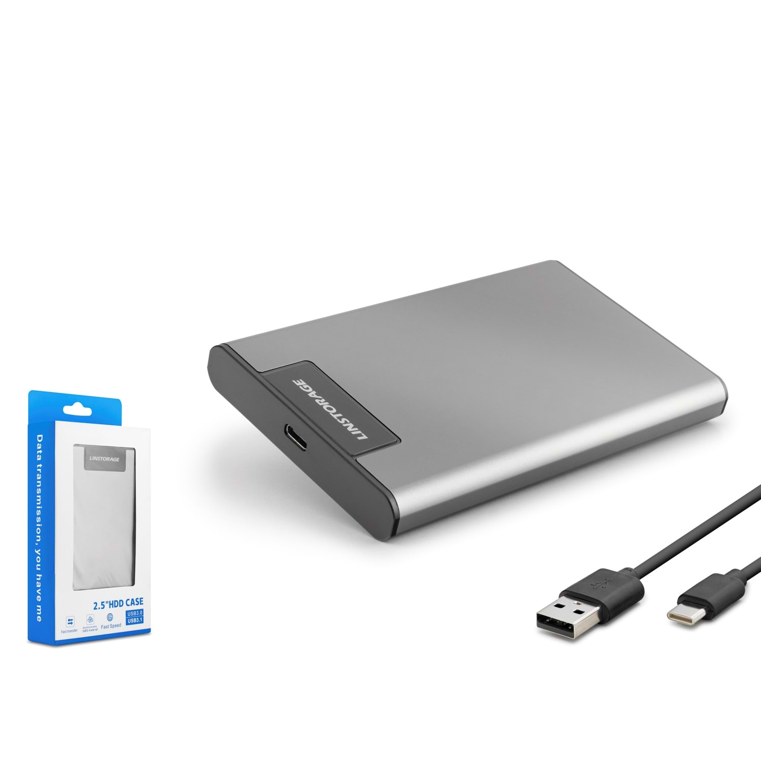 HADRON HDX1782 2.5 İnç SATA HDD SSD Harici Disk Kutusu USB 3.0 Type-C RGB Gri